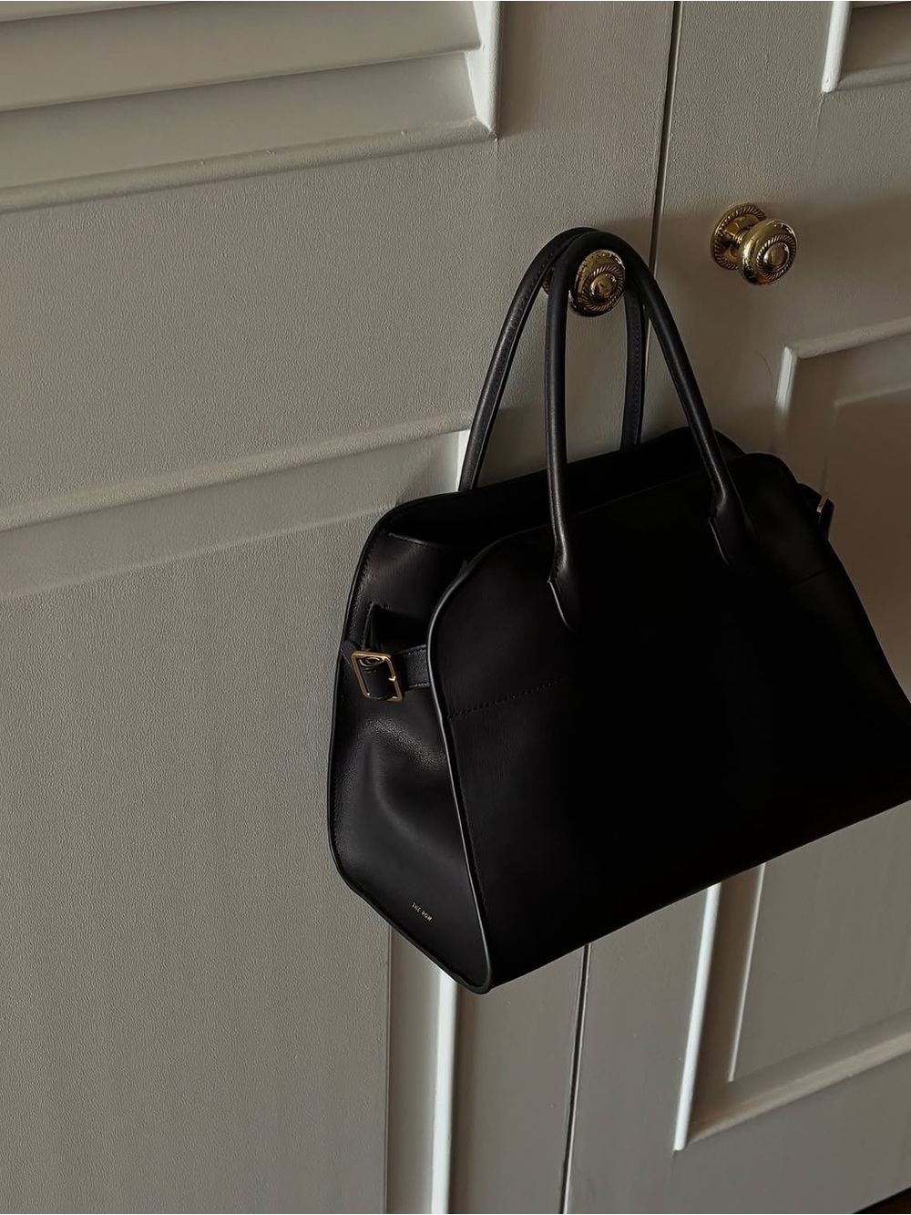 Margaux 15 Smooth Black Leather Top Handle Satchel Handbag Tote